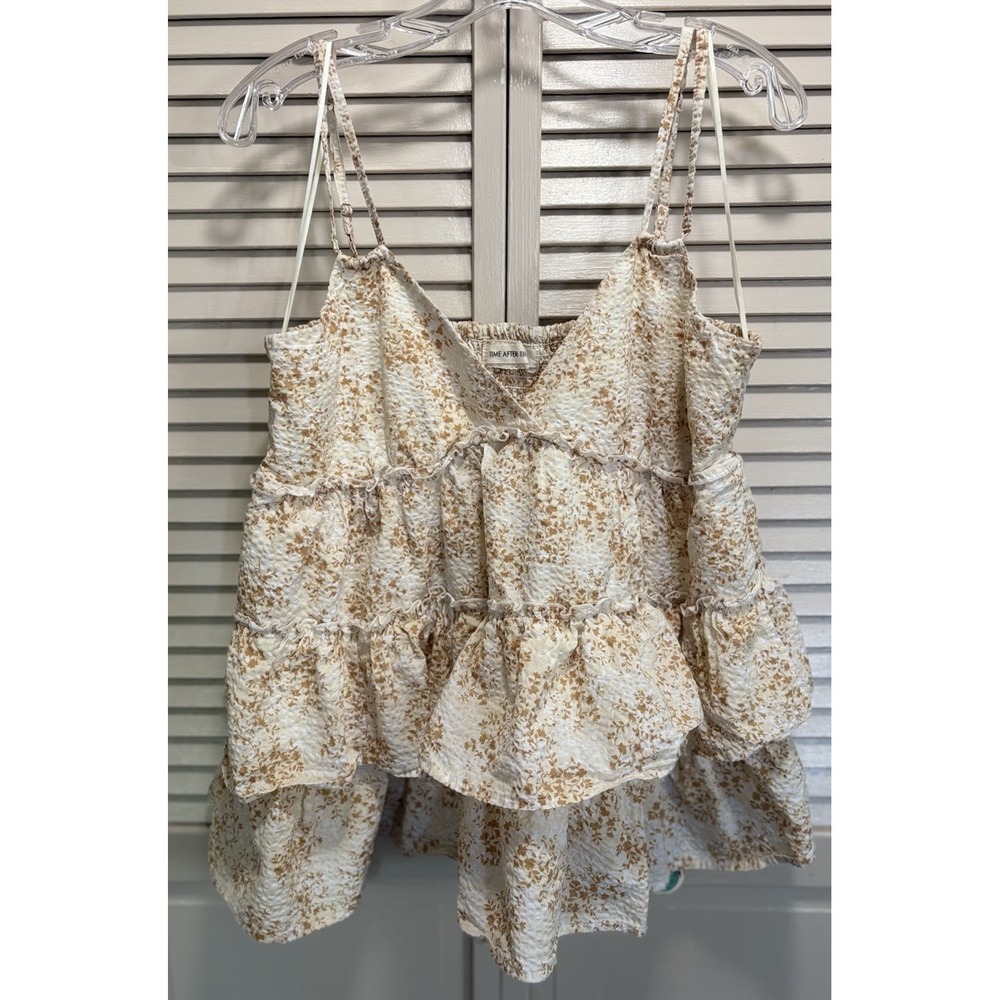 Lightweight Floral Ruffle Camisole - Beige/White